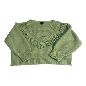SCOOP Women’sl Crochet Fringe Sweater Sage Green